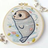 Cute Baby Seal Embroidery Kit – Kawaii Ocean Animal DIY Hand Embroidery Set Kits For Stitchers