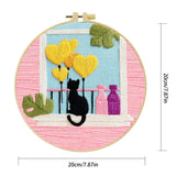 Black Cat & Heart Balloons Window Embroidery DIY Kit – Cute Home Decor Hand Stitching Craft with Hoop & Threads