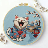 Smiling Kimono Cat Embroidery Kit Kits For Stitchers