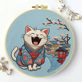 Smiling Kimono Cat Embroidery Kit Kits For Stitchers