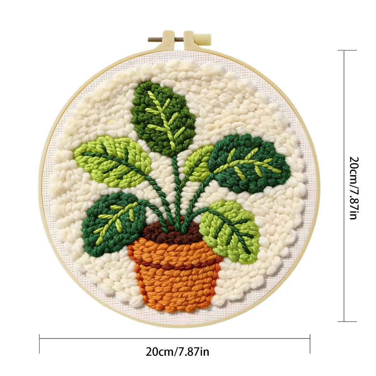 Potted Plant Punch Needle Wall Art – Handmade Embroidery Hoop Decor for Nursery & Cozy Rooms