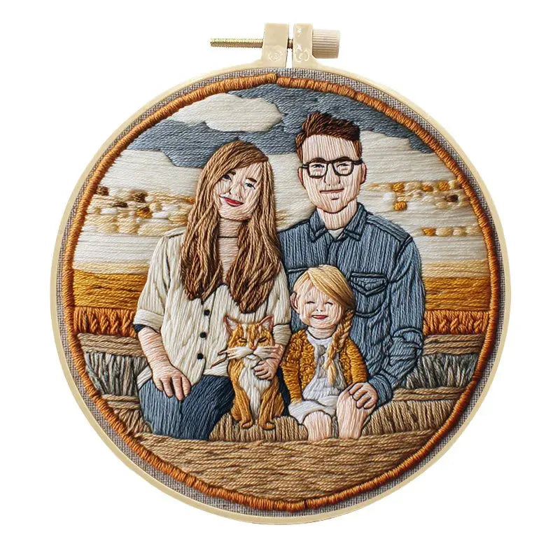 Custom Family Portrait Embroidery Kit – Personalized DIY Hand Embroidery Hoop Art Set from Photo Kits For Stitchers