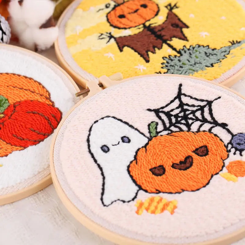 Cute Halloween Pumpkins & Ghosts Embroidery Kit – Set of 3