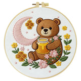 Moonlit Honey Bear Embroidery Kit – Cute Teddy Bear DIY Hand Embroidery Hoop Art Set Kits For Stitchers