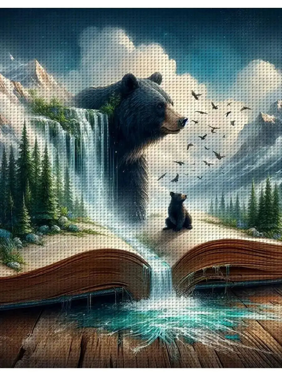 Enchanted Bear Storybook Cross Stitch Kit 🐻📖🏔️💧✨