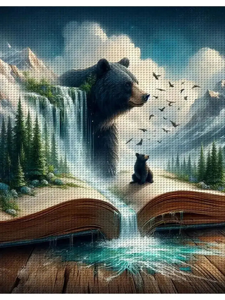 Enchanted Bear Storybook Cross Stitch Kit 🐻📖🏔️💧✨ Kits For Stitchers