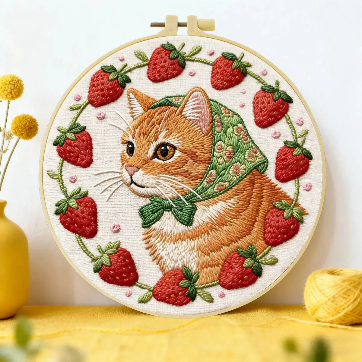 Strawberry Cat Embroidery Kit Kits For Stitchers