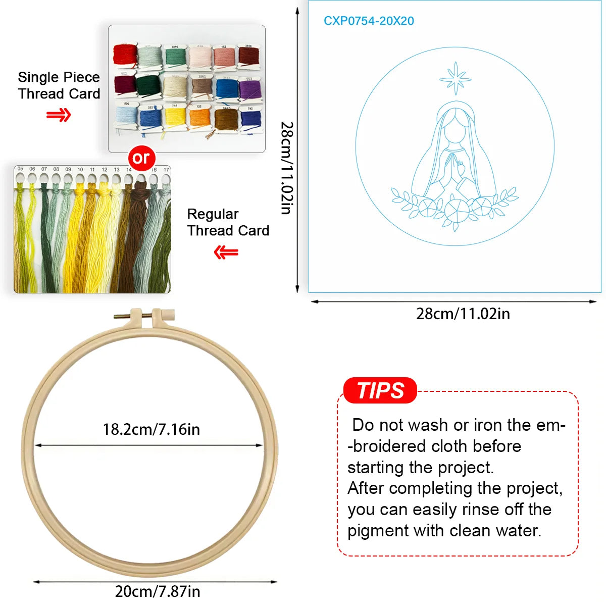 Minimalist Virgin Mary Embroidery Kit – Sacred Heart Christian Needlepoint Pattern with Floral Religious Wall Art Decor