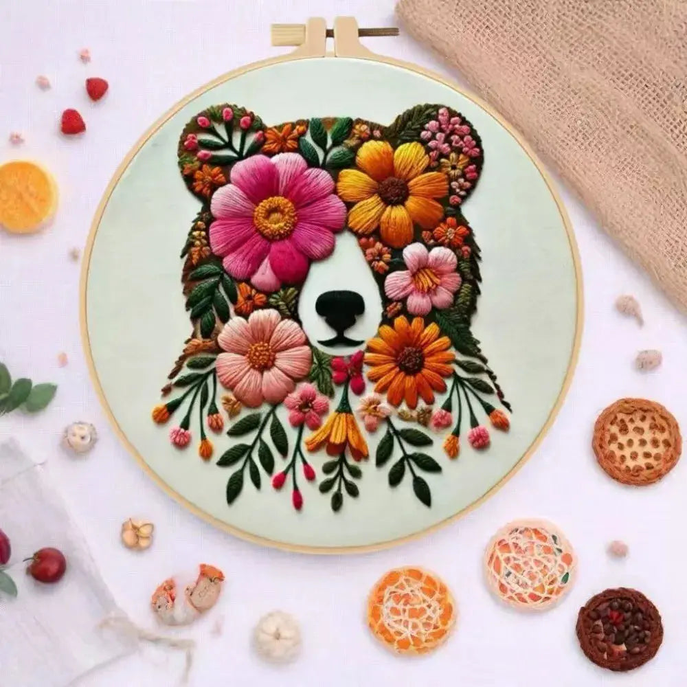 Floral Bear Hand Embroidery Kit The Stichers Heavane