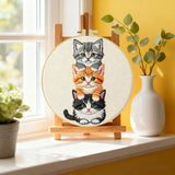 Stacked Kittens Embroidery Kit – Cute Cat Trio Needlepoint Pattern with Playful Kitten Faces for Cat Lover Decor