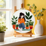 Cozy Plant Girl Embroidery Kit for Adults – Cute Houseplant Lover DIY Hand Embroidery Hoop Art Aesthetic Needlepoint Craft Gift