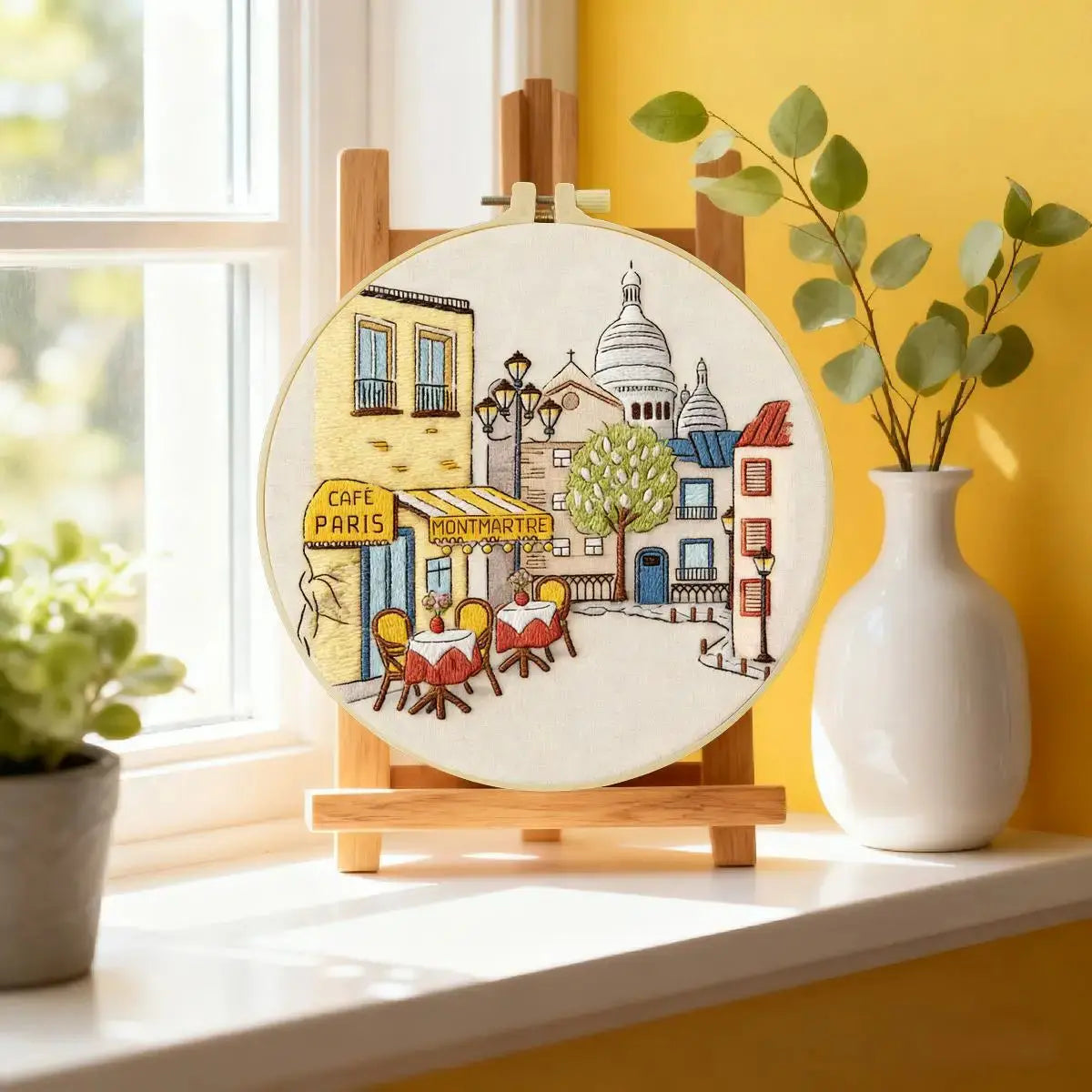 Montmartre Café Embroidery Kit – Paris Street DIY Hand Embroidery Hoop Art Set Kits For Stitchers