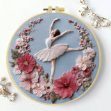 Handmade Ballerina Floral Embroidery Hoop Wall Art – Elegant Ballet Dancer Fiber Decor