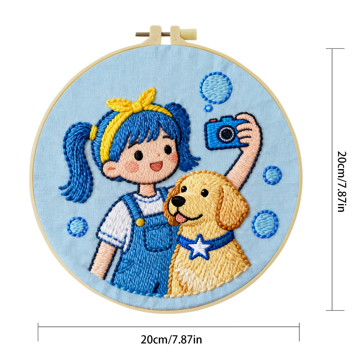 Girl & Puppy Embroidery DIY Kit – Cute Kids Beginner Stitching Kit with Hoop, Pattern & Threads