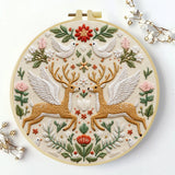 Folk Art Deer Embroidery DIY Kit – Scandinavian Animal Beginner Stitching Kit with Hoop, Pattern & Threads