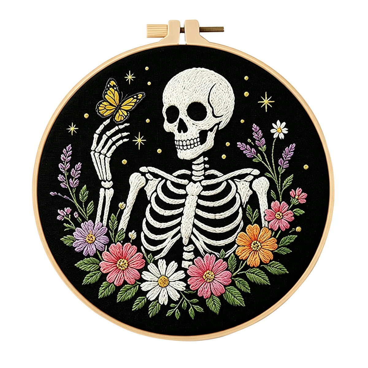 Floral Skeleton Embroidery Kit – Set of 3