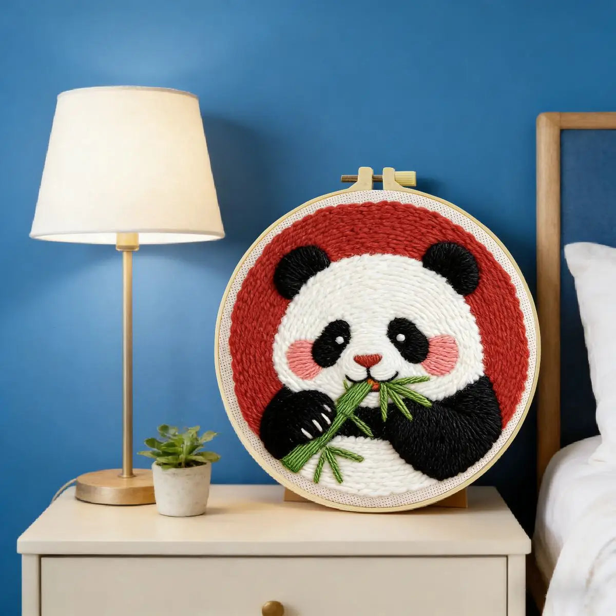 Cute Panda Embroidery Kit – Kawaii Panda Eating Bamboo Needlepoint Pattern for Animal Lovers and Beginner DIY Decor