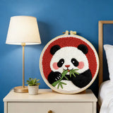 Cute Panda Embroidery Kit – Kawaii Panda Eating Bamboo Needlepoint Pattern for Animal Lovers and Beginner DIY Decor