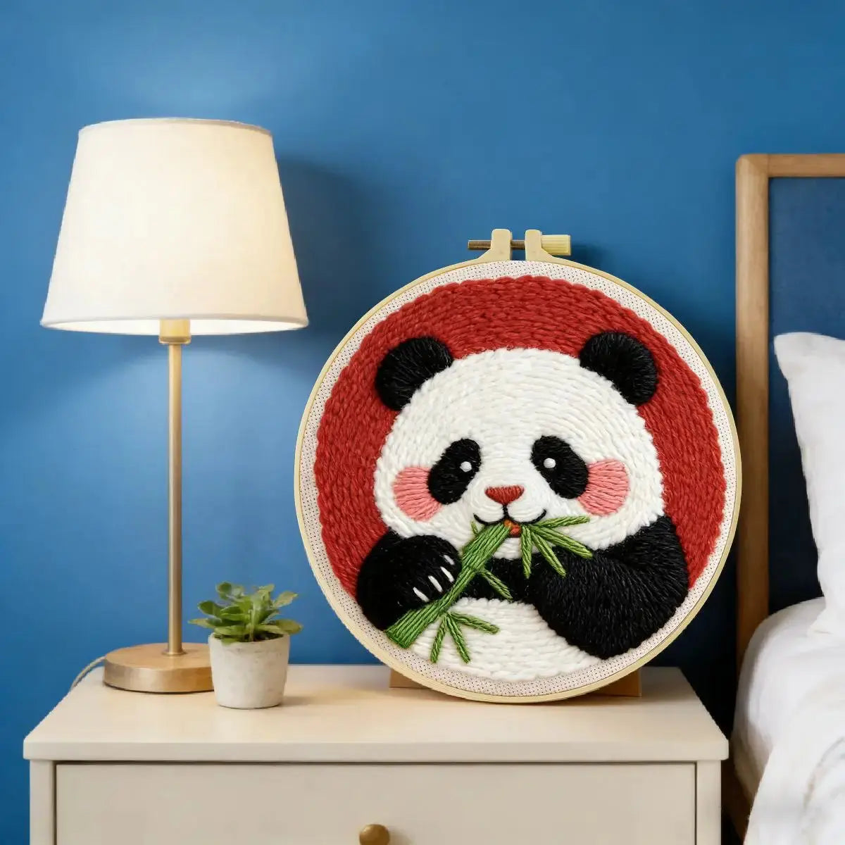 Cute Panda Embroidery Kit – Kawaii Panda Eating Bamboo Needlepoint Pattern for Animal Lovers and Beginner DIY Decor Kits For Stitchers