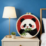 Cute Panda Embroidery Kit – Kawaii Panda Eating Bamboo Needlepoint Pattern for Animal Lovers and Beginner DIY Decor Kits For Stitchers