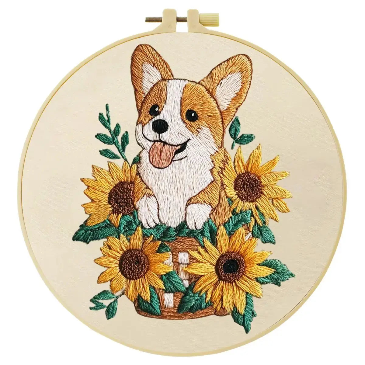 Sunflower Corgi Embroidery Kit Kits For Stitchers