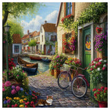 Charming Canal Village Cross Stitch Kit 🚲🌸🏡✨