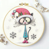 Christmas Cat Embroidery Kit – Cute Winter Kitty DIY Hand Embroidery Hoop Art Set Kits For Stitchers