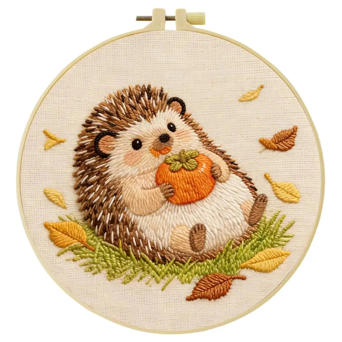 Cute Autumn Hedgehog & Pumpkin Embroidery Kit Kits For Stitchers