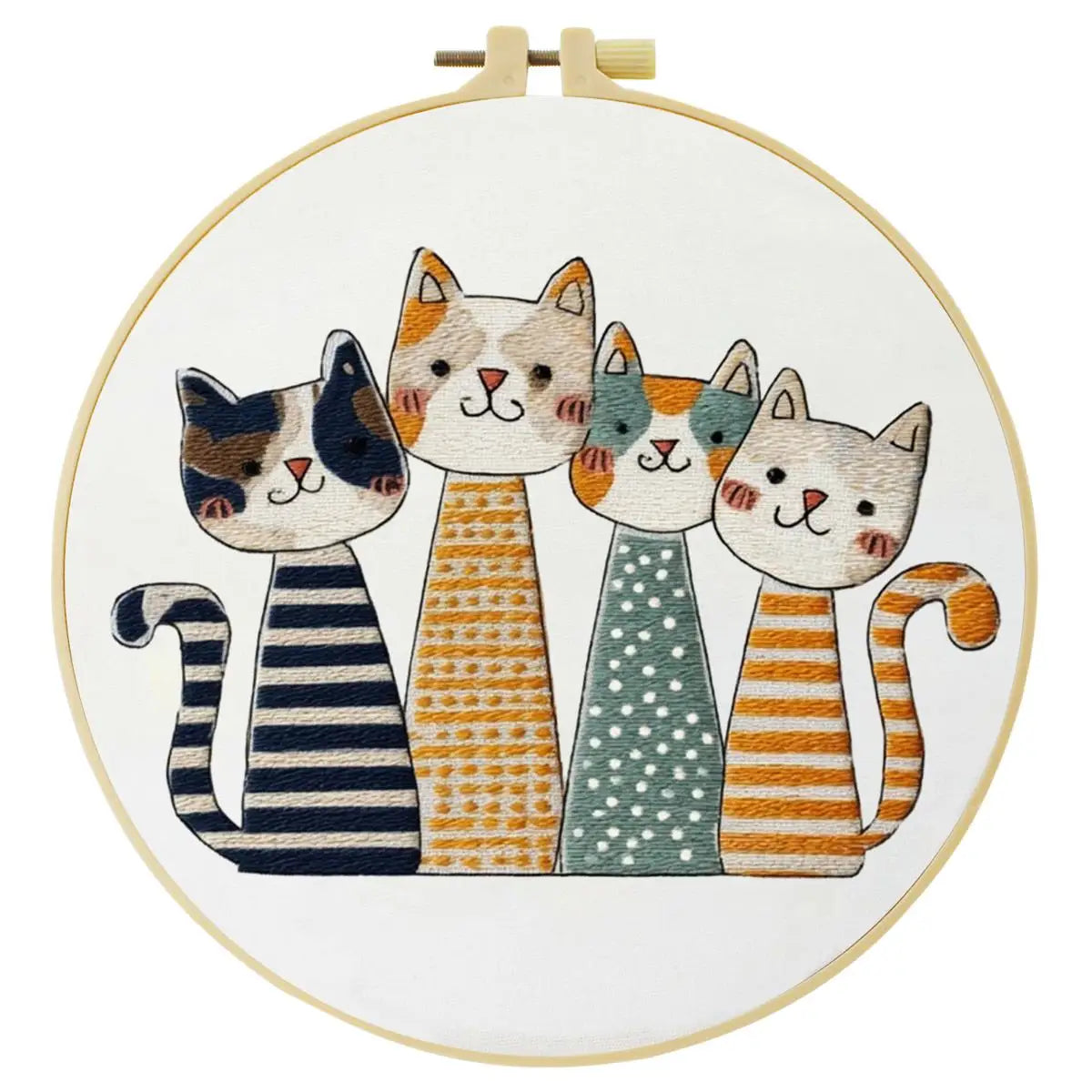 Cute Cat Family Punch Needle Wall Art – Handmade Embroidery Hoop Decor for Nursery & Cozy Rooms