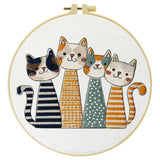 Cute Cat Family Punch Needle Wall Art – Handmade Embroidery Hoop Decor for Nursery & Cozy Rooms