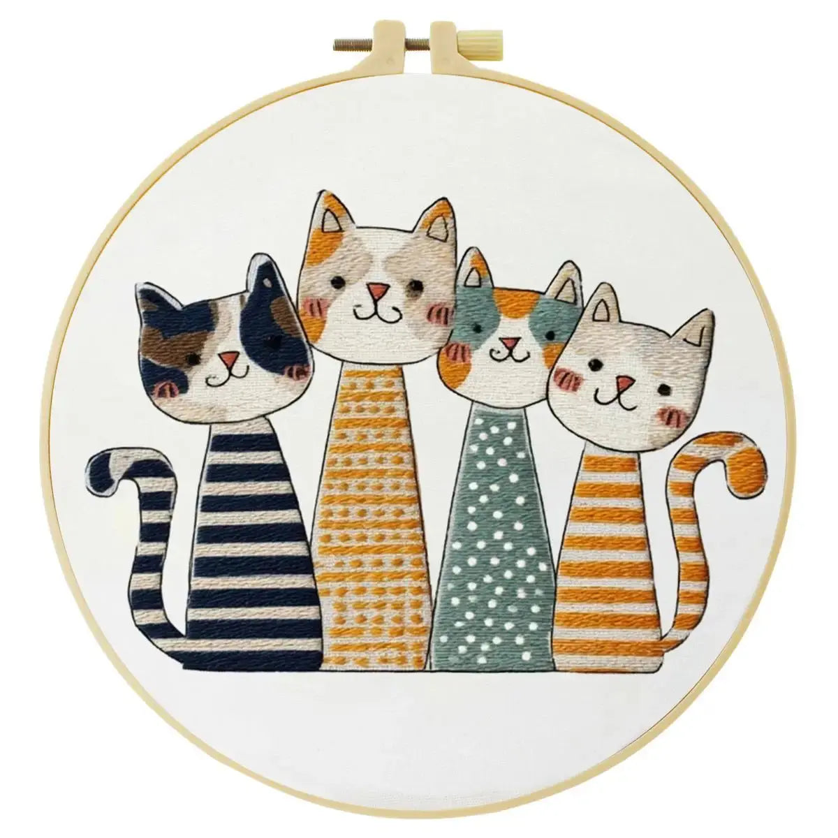 Cute Cat Family Punch Needle Wall Art – Handmade Embroidery Hoop Decor for Nursery & Cozy Rooms Kits For Stitchers
