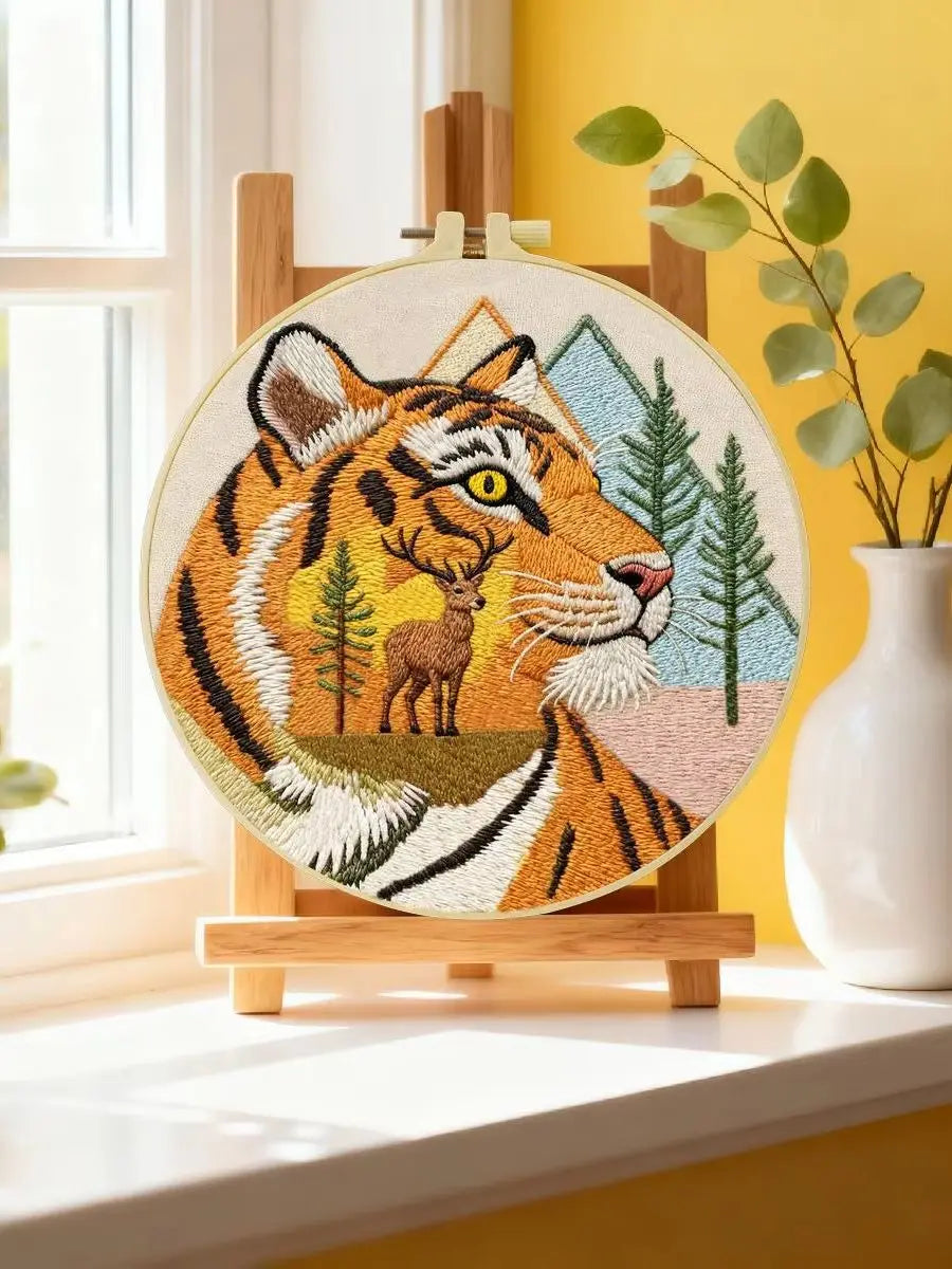 Majestic Tiger Embroidery Kit – Wildlife Forest DIY Hand Embroidery Hoop Art Set