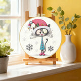 Christmas Cat Embroidery Kit – Cute Winter Kitty DIY Hand Embroidery Hoop Art Set