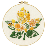 Yellow Floral Embroidery Kit with Bee – Modern Flower DIY Hand Embroidery Hoop Art, Botanical Wall Decor Craft