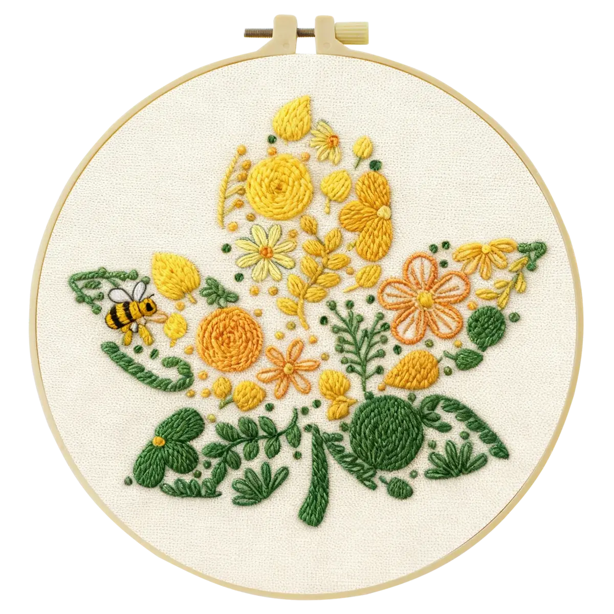 Yellow Floral Embroidery Kit with Bee – Modern Flower DIY Hand Embroidery Hoop Art, Botanical Wall Decor Craft Kits For Stitchers