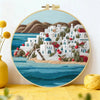 Santorini Coastal Village Embroidery Kit – Greek Island Seascape DIY Needlepoint Hoop Art Mediterranean Home Decor Craft Gift Kits For Stitchers