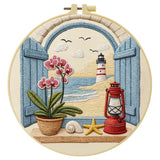 Coastal Lighthouse Embroidery Kit for Beginners – DIY Beach Hand Embroidery Hoop Set