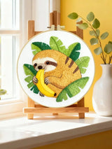 Cute Sloth Embroidery Kit with Banana – Tropical Animal DIY Hand Embroidery Hoop Art, Jungle Nursery Wall Decor Craft Kit