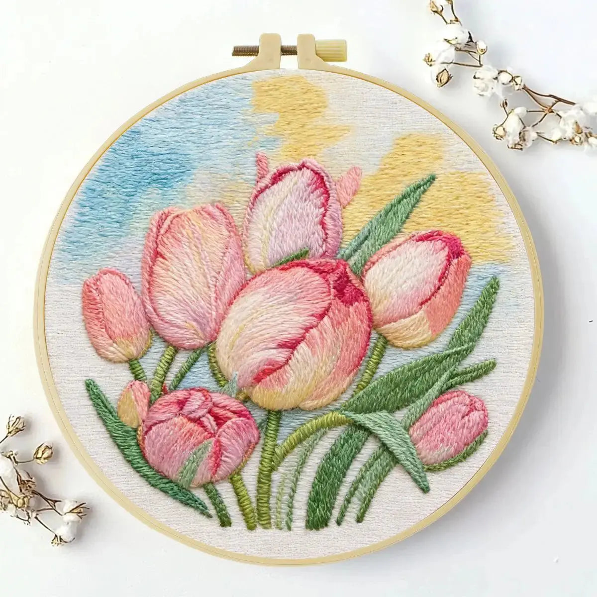 Pink Tulip Flower Embroidery Kit – DIY Floral Hoop Art for Beginners & Garden Lovers Kits For Stitchers
