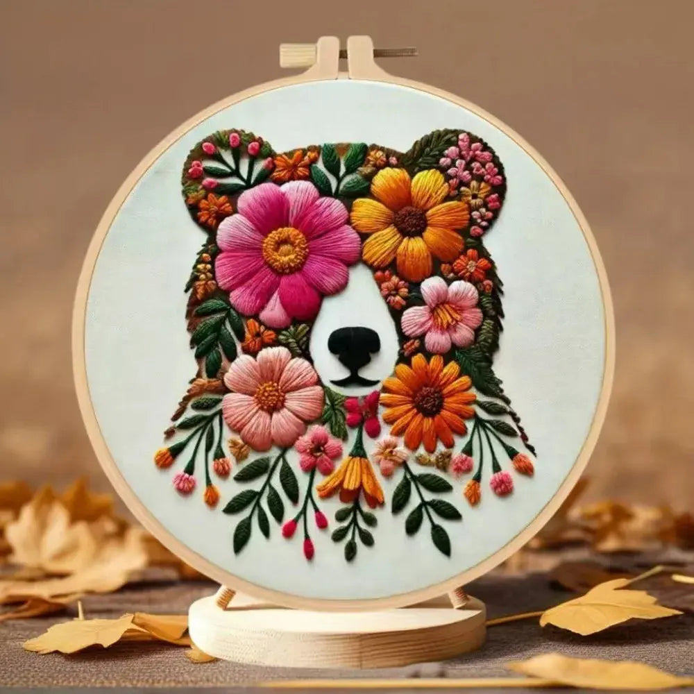 Floral Bear Hand Embroidery Kit The Stichers Heavane