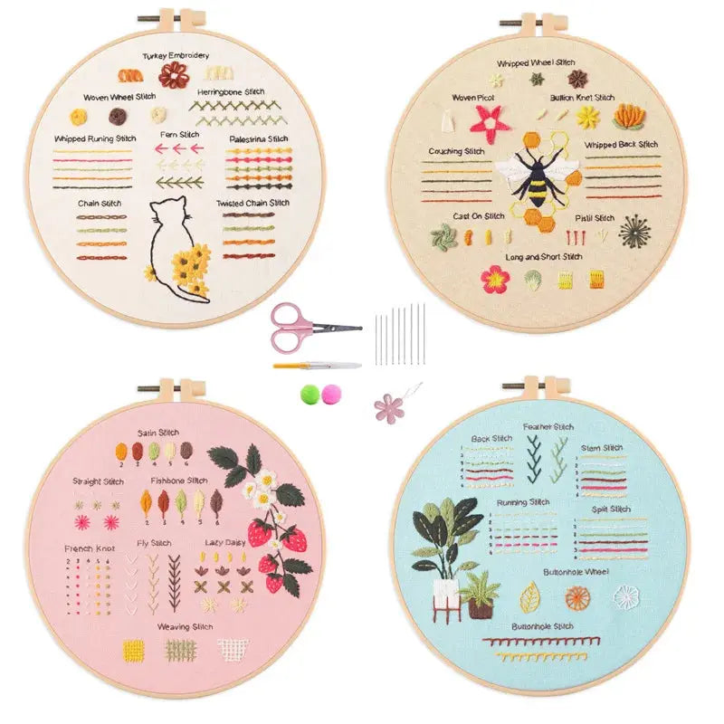 4-Piece Beginner Embroidery Stitch Sampler Kit Kits For Stitchers