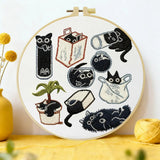 Black Cat Embroidery DIY Kit – Cute Cartoon Beginner Stitching Kit with Hoop, Pattern & Threads The Stichers Heavane