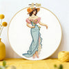 Vintage Lady in Elegant Dress Embroidery Kit – Victorian Style Woman with Floral Gown & Hat DIY Hand Stitch Art Set with Hoop & Threads