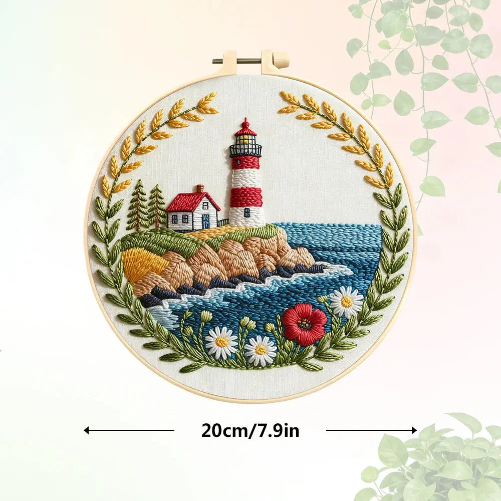 Lighthouse Seaside Hand Embroidery Kit The Stichers Heavane