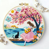 Girl Playing Guitar Embroidery Kit – Romantic Floral DIY Hand Embroidery Hoop Art Set
