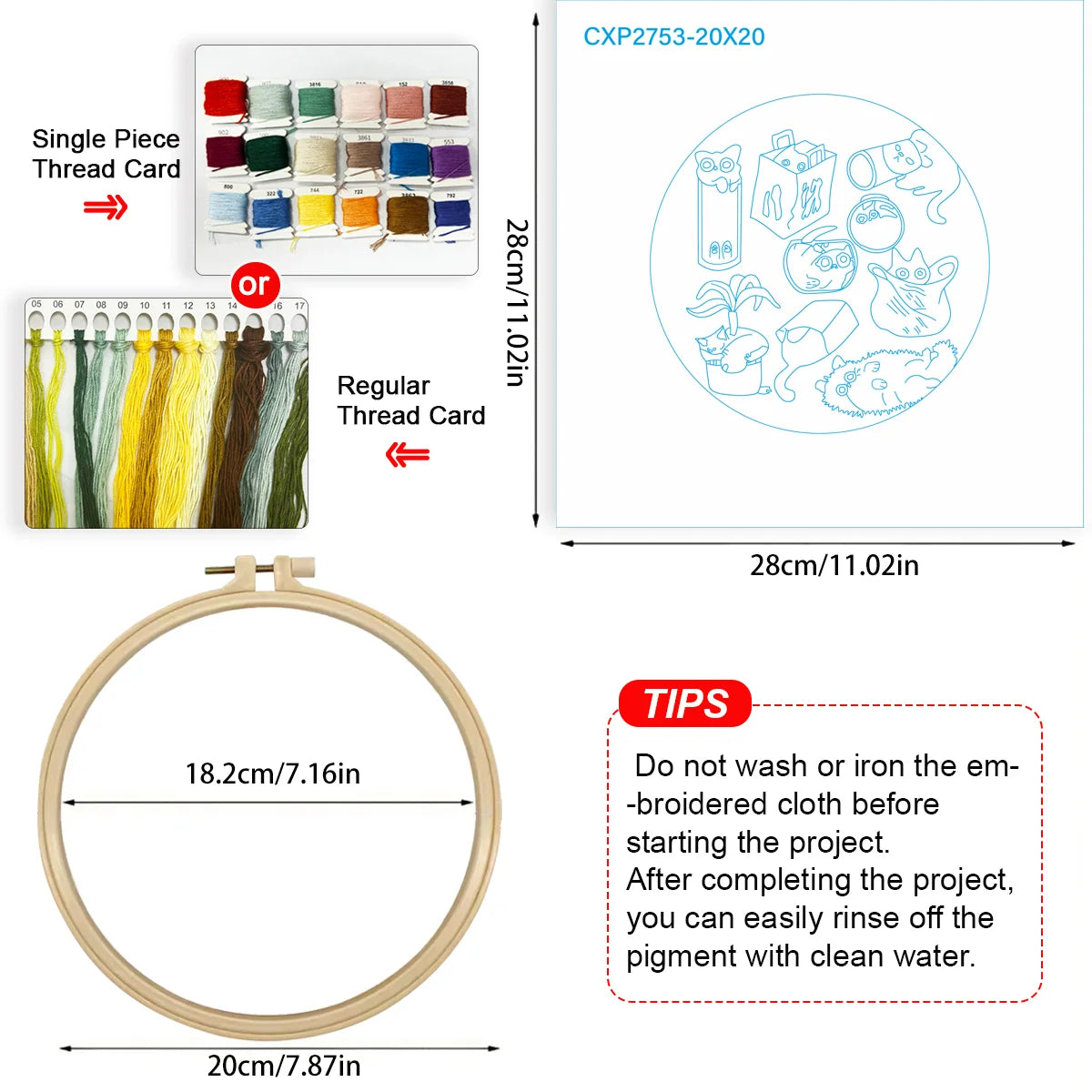 Black Cat Embroidery DIY Kit – Cute Cartoon Beginner Stitching Kit with Hoop, Pattern & Threads