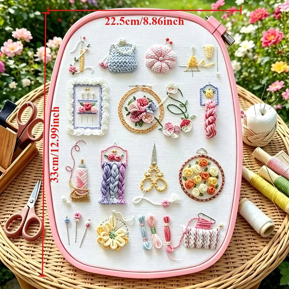 Cute Sewing & Embroidery Tools Pattern – DIY Craft Lover Hand Embroidery Kit with Floral Needlework Accessories Design