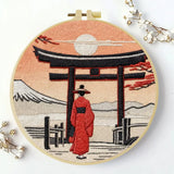 Japanese Torii Gate Embroidery Kit – Mount Fuji Sunset DIY Hand Embroidery Hoop Art Set