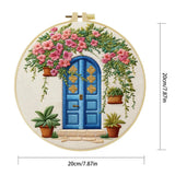 Blue Door Floral Embroidery Kit – DIY Cottage Garden Hoop Art for Beginners & Craft Lovers