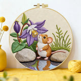Cute Mouse Embroidery Kit – Woodland Mouse & Purple Flower Needlepoint Pattern for Nature Lovers and Cozy DIY Decor
